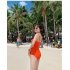 Women Swimsuit Nylon Solid Color One piece Open Back Swimwear For Summer Beach Holiday Orange M