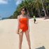 Women Swimsuit Nylon Solid Color One piece Open Back Swimwear For Summer Beach Holiday Orange M