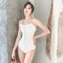 Women Swimsuit Nylon Solid Color One piece Strappy High waist Swimsuit white l