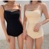 Women Swimsuit Nylon Solid Color Slimming Solid Color Sling Swimwear black L