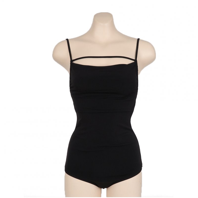 Women Swimsuit Nylon Solid Color Slimming Solid Color Sling Swimwear black_L