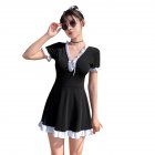 Women Swimsuit Nylon Conservative Short sleeve One piece Boxer Trunks Swimsuit black m