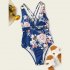 Women Swimsuit Sexy Open Back Slimming Floral Printing Bikini Swimwear Photo Color S