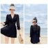 Women Swimsuit Sexy Slimming V neck Solid Color One piece Swimwear black L