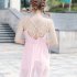 Women  Swimsuit  Skirt style One piece Sleeveless Plain Color Gauze Sexy Slimming Swimsuit Pink S