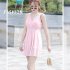 Women  Swimsuit  Skirt style One piece Sleeveless Plain Color Gauze Sexy Slimming Swimsuit Pink L