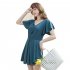 Women Swimsuit Solid Color One piece Skirt Type High waist Slimming Swimsuit Dark green L