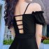 Women Swimsuit Solid Color Skirt style One piece Swimsuit For Summer Beach Holiday black XL