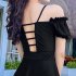 Women Swimsuit Solid Color Skirt style One piece Swimsuit For Summer Beach Holiday black L
