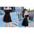 Women Swimsuit Solid Color Skirt style One piece Swimsuit For Summer Beach Holiday black M