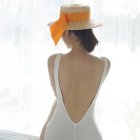 Women Swimwear Sexy Solid Color Triangle Backless One-piece Swimsuit white_m