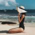 Women Swimwear Sexy Solid Color Triangle Backless One piece Swimsuit black m