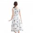 Women Tank Dress Elegant Printing Round Neck Sleeveless Midi Skirt Casual Large Swing Dress White XL