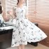Women Tank Dress Elegant Printing Round Neck Sleeveless Midi Skirt Casual Large Swing Dress White 2XL