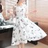 Women Tank Dress Elegant Printing Round Neck Sleeveless Midi Skirt Casual Large Swing Dress White 2XL