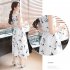 Women Tank Dress Elegant Printing Round Neck Sleeveless Midi Skirt Casual Large Swing Dress green L
