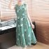 Women Tank Dress Elegant Printing Round Neck Sleeveless Midi Skirt Casual Large Swing Dress green L