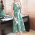 Women Tank Dress Elegant Printing Round Neck Sleeveless Midi Skirt Casual Large Swing Dress green L