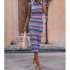 Women Tank Dress Fashion Stripe Contrast Color Knitted Long Skirt Slim Fit Sleeveless Sundresses green S