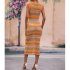 Women Tank Dress Fashion Stripe Contrast Color Knitted Long Skirt Slim Fit Sleeveless Sundresses green M