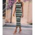 Women Tank Dress Fashion Stripe Contrast Color Knitted Long Skirt Slim Fit Sleeveless Sundresses black M