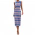 Women Tank Dress Fashion Stripe Contrast Color Knitted Long Skirt Slim Fit Sleeveless Sundresses green S