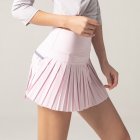 Women Tennis Skirt Outdoor Culottes Quick-drying Breathable High Waist Sports Shorts Pleated Skirt For Running Fitness Light pink XXL