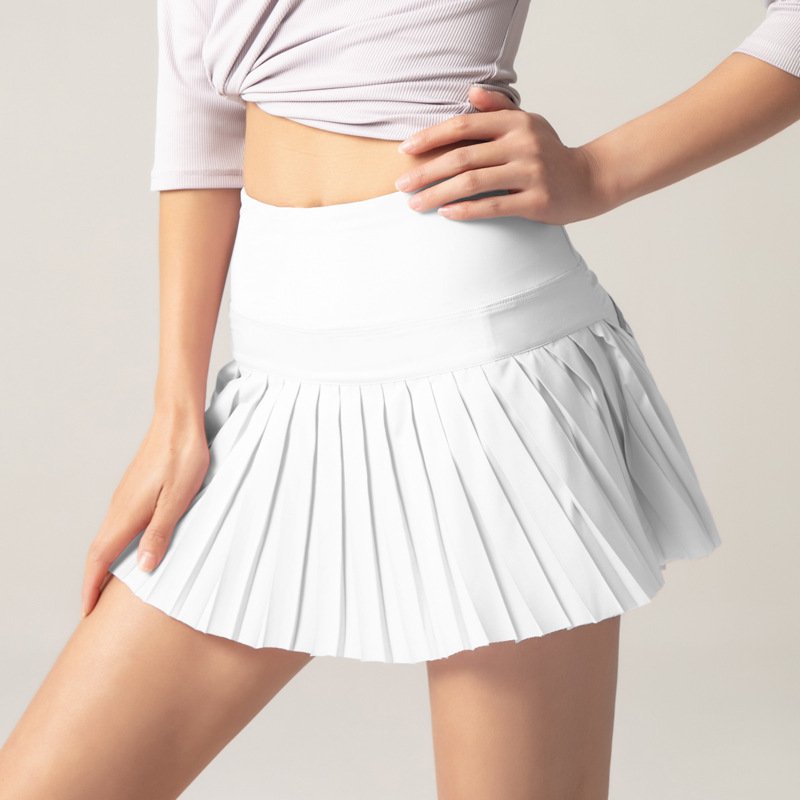 Women Tennis Skirt Outdoor Culottes Quick-drying Breathable High Waist Sports Shorts Pleated Skirt For Running Fitness White XL