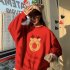 Women Thickened Lamb Wool Coat Christmas Sweater Loose Round Neck Long Sleeve Pullover Sweatshirt Red