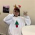 Women Thickened Lamb Wool Coat Christmas Sweater Loose Round Neck Long Sleeve Pullover Sweatshirt Red
