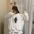 Women Thickened Lamb Wool Coat Christmas Sweater Loose Round Neck Long Sleeve Pullover Sweatshirt Red