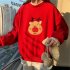 Women Thickened Lamb Wool Coat Christmas Sweater Loose Round Neck Long Sleeve Pullover Sweatshirt Red