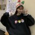 Women Thickened Lamb Wool Coat Christmas Sweater Loose Round Neck Long Sleeve Pullover Sweatshirt Red