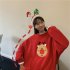 Women Thickened Lamb Wool Coat Christmas Sweater Loose Round Neck Long Sleeve Pullover Sweatshirt Black