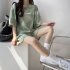 Women Tie dye Short sleeve Suit Round Neck Loose Top Shorts Two piece Set Casual Outfits With Pockets Purple L