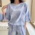 Women Tie dye Short sleeve Suit Round Neck Loose Top Shorts Two piece Set Casual Outfits With Pockets Purple L