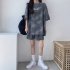 Women Tie dye Short sleeve Suit Round Neck Loose Top Shorts Two piece Set Casual Outfits With Pockets grey XL