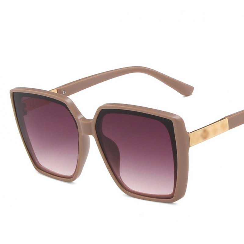 Women Trendy Large Frame Sunglasses Retro Square Frame Sunscreen Glasses For Summer Beach brown frame gray lens