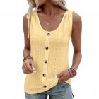 Women Tunic Tank Tops Casual Eyelet Sleeveless Shirt Blouse Summer Solid Color Loose Fit Button Tank Tops yellow XXXL