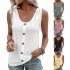 Women Tunic Tank Tops Casual Eyelet Sleeveless Shirt Blouse Summer Solid Color Loose Fit Button Tank Tops White L