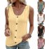 Women Tunic Tank Tops Casual Eyelet Sleeveless Shirt Blouse Summer Solid Color Loose Fit Button Tank Tops White L