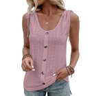Women Tunic Tank Tops Casual Eyelet Sleeveless Shirt Blouse Summer Solid Color Loose Fit Button Tank Tops pink M