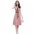Women V Neck Dress Summer Short Sleeves Trendy Printing Contrast Color A line Skirt Casual Large Size Midi Skirt apricot 3XL