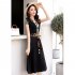 Women V Neck Dress Summer Short Sleeves Trendy Printing Contrast Color A line Skirt Casual Large Size Midi Skirt Pink L