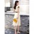Women V Neck Dress Summer Short Sleeves Trendy Printing Contrast Color A line Skirt Casual Large Size Midi Skirt apricot 3XL