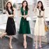 Women V Neck Dress Summer Short Sleeves Trendy Printing Contrast Color A line Skirt Casual Large Size Midi Skirt apricot 3XL
