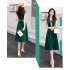 Women V Neck Dress Summer Short Sleeves Trendy Printing Contrast Color A line Skirt Casual Large Size Midi Skirt apricot 3XL