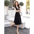 Women V Neck Dress Summer Short Sleeves Trendy Printing Contrast Color A line Skirt Casual Large Size Midi Skirt apricot 3XL