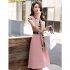 Women V Neck Dress Summer Short Sleeves Trendy Printing Contrast Color A line Skirt Casual Large Size Midi Skirt Pink L