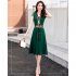 Women V Neck Dress Summer Short Sleeves Trendy Printing Contrast Color A line Skirt Casual Large Size Midi Skirt Pink XL